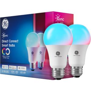 Cync GE A19 LED Smart Light Bulbs, Room Decor Aesthetic Bluetooth and WiFi Color Changing Lights, LED Indoor Light Bulb, Compatible with Alexa and Google (2 Pack)