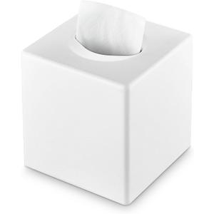 Y-in Hand Tissue Box Cover, Square Facial Tissue Holder Storage for Bathroom Vanity, Countertops, Dressers, Night Stand, Parlors and Offices - White