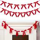 VitalCozy 10 ft Christmas Velvet Bow Garland Pre-Strung Bow Garland Banner with 13 Pcs 7 x 7 Inches Bows Reusable Vintage Velvet Bow Decoration for Xmas Tree Fireplace Staircase(Red)