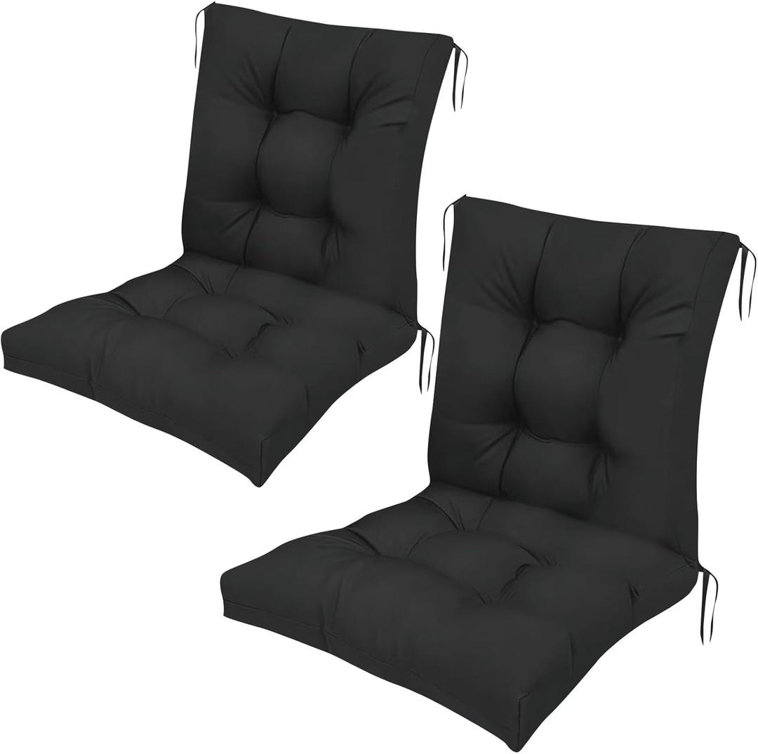 Outdoor Chair Cushion Set of 2 Black Waterproof Non Slip Tufted Thick Patio Wicker Chair Seat Cushion for Indoor Outdoor Furniture Rattan Chair,41.7 * 20.8 * 3.9"