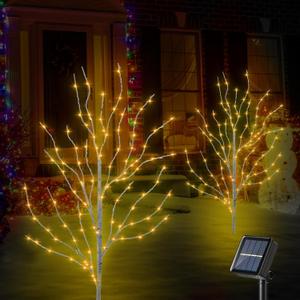 Christmas Decorations Outdoor,2PACKS 3FT 140LED Birch Tree with Christmas Lights,Indoor&Outdoor Use,8Modes,Solar Birch Tree Lights for Christmas/Halloween/Easter/Home/Porch/Wedding Decor (Warm White)