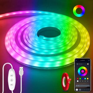 Neon Rope Lights16.4ft RGB LED Strip Lights with App Control,Music Sync Flexible DIY Design,5V USB Powered Neon Lights for Bedroom,Gaming,and Party Decoration(with Adhesive Backing)
