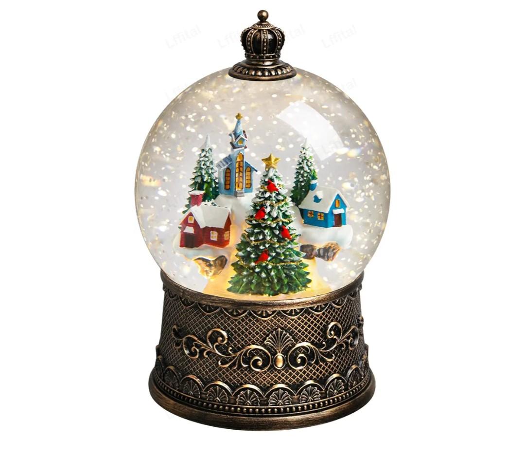 Christmas Snow Globes Village Snow Globe Lantern, Lighted Christmas Decorations Indoor for Home with Music Timer Glitter, Mountain Church, Musical Festival Gifts, USB & Battery Operated