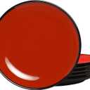 TP 11" Melamine Dinner Plates, 6-piece Plate Set Unbreakable Serving Dishes for Indoor and Outdoor, Service for 6, Black and Red