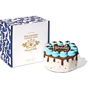 Thoughtfully Pets, Blue Dog Happy Birthday Mini Cookie Cake, Blue, Peanut Butter Flavored, Hand Decorated Hollow Biscuit Cake for All Dog Breeds