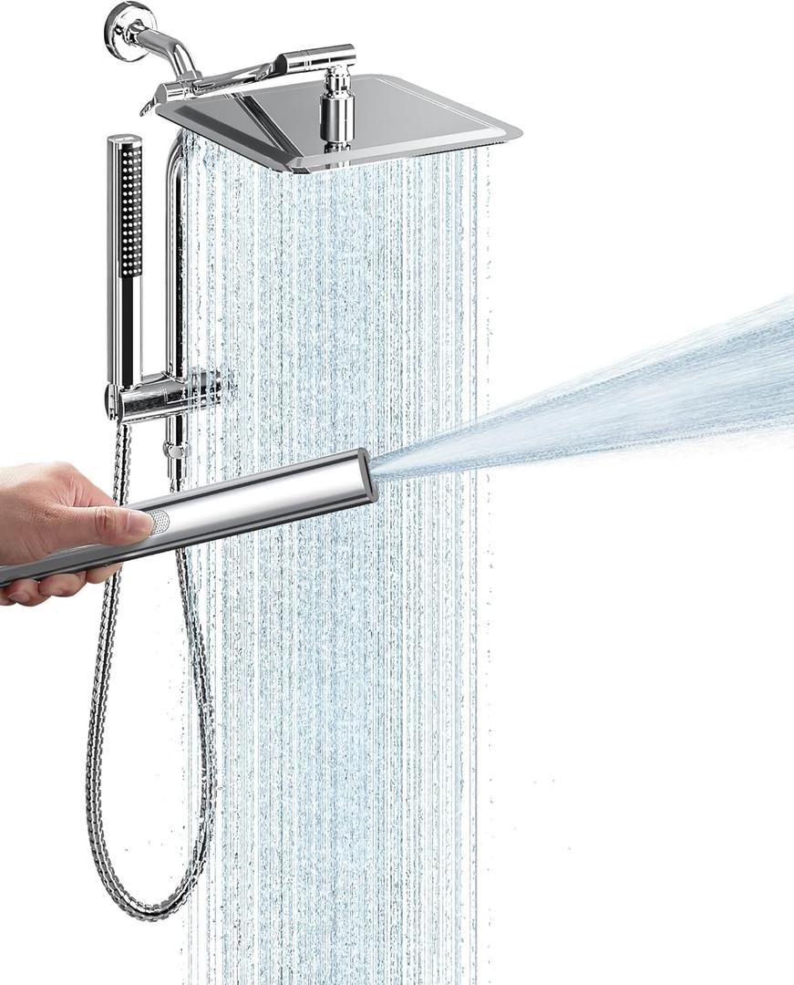Veken Shower Head, 10'' Luxury All Metal Rain Shower Heads with Handheld Spray Combo, Hand Held Bathroom Combo with Adjustable Extension Arm, Bathroom Accessories, Dual Rainfall Showerhead Chrome