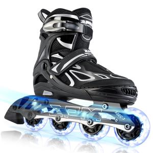 2 PM SPORTS Vinal Girls Adjustable Flashing Inline Skates, All Wheels Light Up, Fun Illuminating Skates for Kids, Men, Adult Women and Boys, EU 37.5- 41