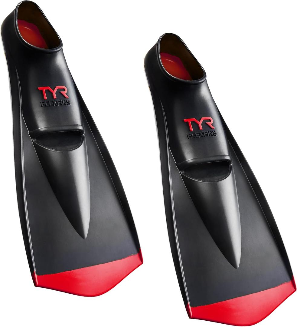 TYR Flexfin 2.0 Rubber Swim Fins - Adult Swimming Gear for Pool Lap Swimming, Training - Blade Fins Promote Proper Movement Through Legs and Feet - 100% Rubber - Color Coded - M, Black