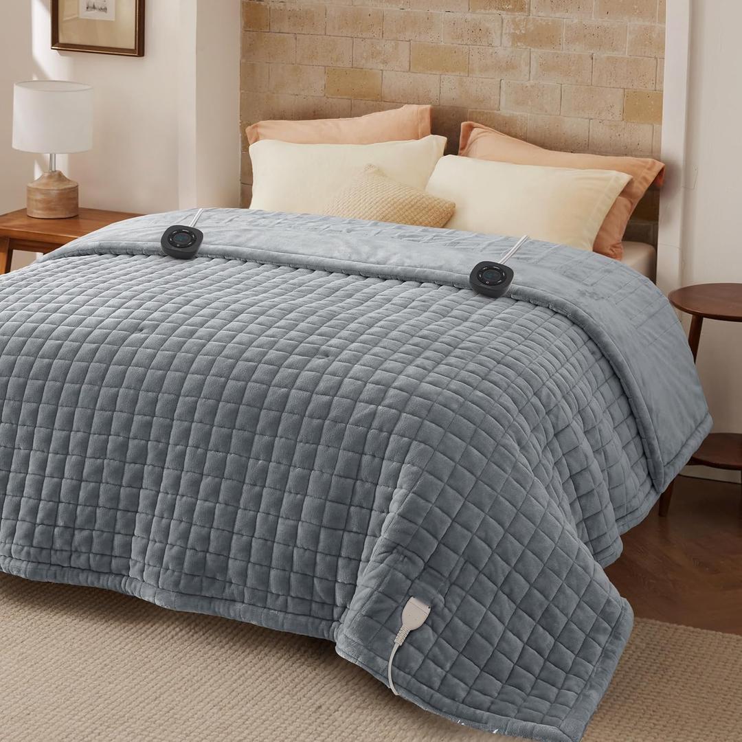 Bedsure Electric Blanket Queen Size - Dual Control Heated Weighted Blanket Queen with 10 Heat Settings, Fast Heating with 10 Time Settings (84x90 inches, Formal Gray)