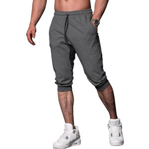 FIRSTGYM Mens Workout 3/4 Jogger Pants Tapered Fit Sweatpants Casual Joggers (Medium, Dark Gray)