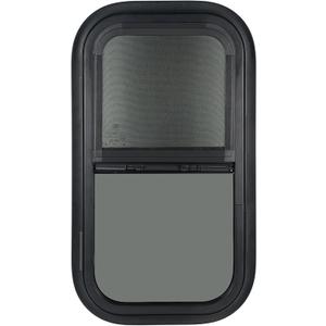 Vertical RV Window, 12" W x 22" H Tinted Sliding RV Window with Net Screen and Trim Ring, Suitable for 15/16" or 1-3/8" and Slightly Thicker Up to 1/16" Walls, DOT Approved