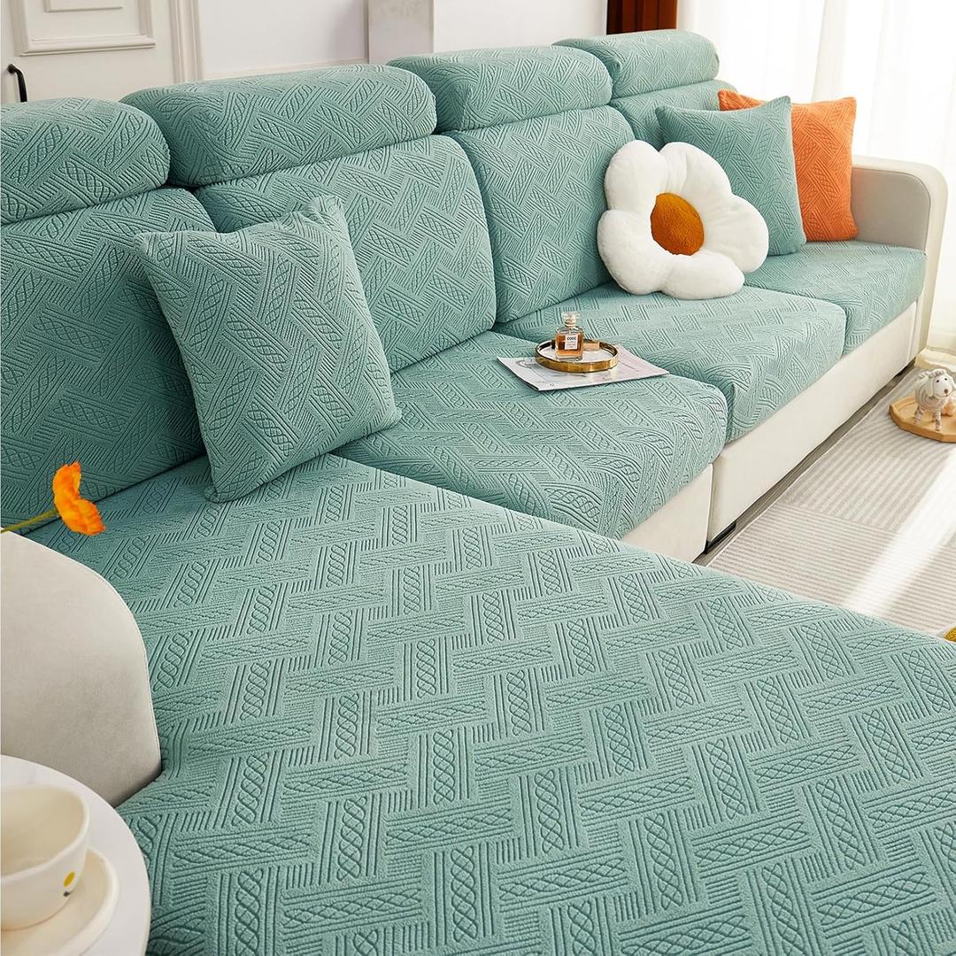 hyha Individual Couch Cushion Covers, Stretch Magic Sofa Seat Cushion Covers Washable, Dog Couch Sofa Slipcover for Pets, Kid with Elastic Bottom(Back Cover M, Green)