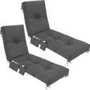2 Pcs Outdoor Chaise Lounge Cushions with 3 Side Pocket 76x22x6 Inch Waterproof Long Deck Reclining Chair Cushions Fade Resistant Replacement Cushion for Furniture Lawn Pool (Dark Grey,Solid Color)