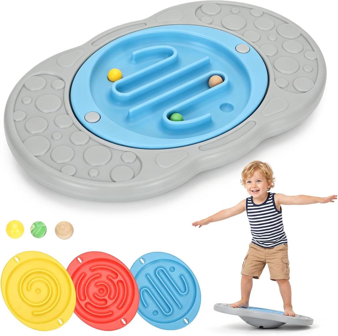 Kids 2-in-1 Maze Balance Board with 3 Swap Labyrinth Plates & 3 Balls
