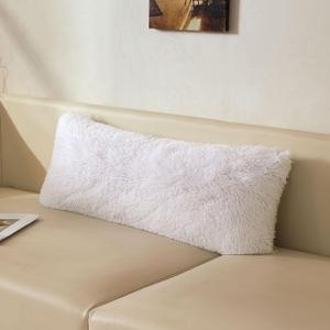 XeGe 14x36 Fluffy Faux Fur Lumbar Throw Pillow Cover, Shaggy Fuzzy Comfy Lumbar Support Pillowcase with Zipper, Plush Furry Long Cushion Pillow Case for Sleeping Kids Teens Adults Side Sleeper, White