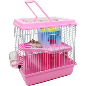 Tfwadmx Hamster Carrier, Dwarf Hamster Travel Cage, Portable Cages with Water Bottle, Gerbil Travel Carry Case Outdoor Vacation House for Small Mice(Pink,10.6x8x11.4)