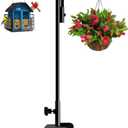 Koutemie 40 Inch Tall Double Deck Hook for Railing, Adjustable Outdoor Shepherds Hook with 2-Inch Strengthened Clamp for Hanging Plant Bird Feeder, 1 Pack