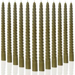 MAITREYA Olive Green Taper Candles Stick Spiral Twisted Candles-Set of 12 for Decoration Weddings Party Church-Unscented Dripless Candles,10inch(F-Olive)