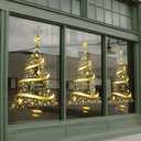 Rchovsam 2 Pack XL Whole Gold Tree Clings for News Yeras Winter Gold Christmas Tree Window Stickers for Glass Large DIY Static Wall Window Door Mural Showcase Decal Sticker-15.7x17 Inches