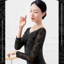 Daydance Boat Neck Ballet Leotards for Teens, Women, Lace Long Sleeve Dance Costumes