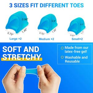 Hammer Toe Straightener - (6Pcs, Blue) - Gel Toe Splint Relief for Bunion, Claw, Crooked, Hammer, Broke Support - 3 Different Sizes (S/M/L)