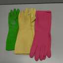 Bamllum 3 Pairs of Rubber Dishwashing Gloves for Kitchen and Household Cleaning  Long Cuff 15", Reusable, Flexible Long-lasting and Non-Slip (Red+Yellow+Green, Large)