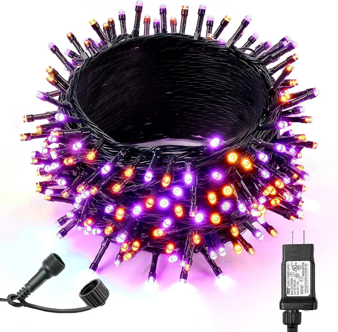 WBao Halloween Lights Orange Purple 300LED 108ft Super Bright String Lights, UL Certified, 8 Lighting Modes, Timer, Connectable, Memory & Waterproof for Indoor Outdoor Halloween Decorations