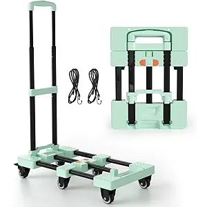 Voipvvii Folding Hand Truck 500lbs, Portable Heavy Duty Dolly Cart, 6 Wheels Collapsible Luggage Cart with 2 Elastic Ropes Compact Trolley Cart for Easy Moving Ideal Hand Cart for Travel and More,green