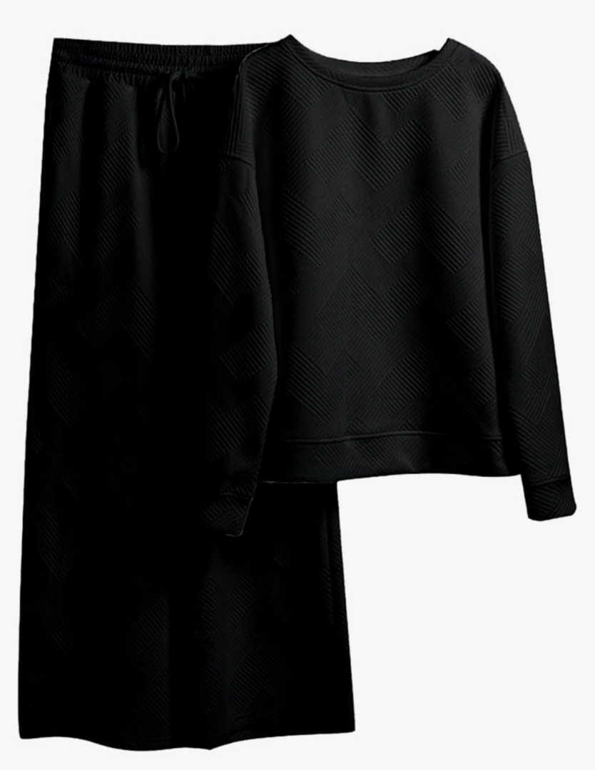 Women's 2 Piece Outfits Textured Sweatsuit Crew Neck Long Sleeve Pullover Top Wide Leg Pant Casual Tracksuit Set large
