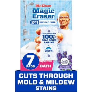 Mr. Clean Magic Eraser Sponge, Bathroom Cleaner, Soap Scum Shower & Tub Cleaner, 2 in 1 Bath, 7ct