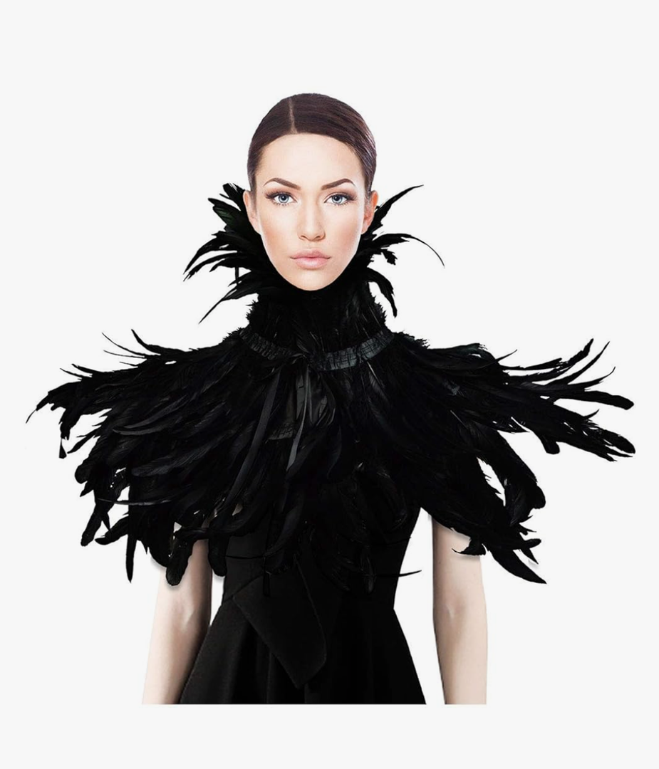 HOMELEX Black Witch Feather Collar Crow Shawl Costume Halloween Swan Wings Accessories Cape for Women