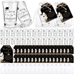Maxcheck 50 Sets Graduation Party Favors for Guests Cheers to the Graduate Acrylic Shot Glasses with Thank You Cards and Organza Bags Graduation Gifts for Teacher Classmates Family(Black)