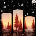 Eldnacele Christmas Flickering Flameless Candles with 6 Hour Timer, Red Christmas Tree Decal Battery Operated Real Wax LED Pillar Candles Home Tabletop Holiday Decor(3Pcs,3×4/5/6 Inches)