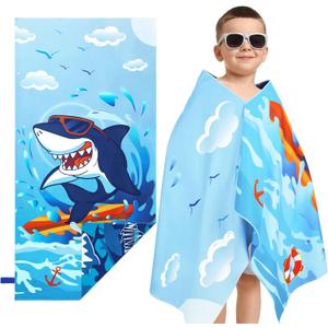 WERNNSAI Shark Kids Beach Towel for Boys, 30 x 60 Double-Sided Towels for Kids, Kids Beach Pool Bath Bathroom Swim Towel, Quick Dry Ultra Absorbent Super Soft Beach Blanket Towel