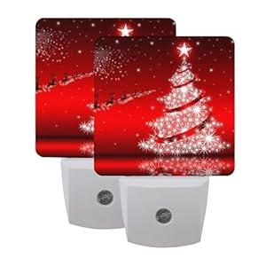 YEXLE 2 Pack Christmas Tree Night Light Plug-in, Xmas Red Nightlighs Dusk to Dawn Smart Sensor Led Nightlight for Bedroom Bathroom Kitchen Hallway Stairs Energy Efficient Decor Desk Lamp
