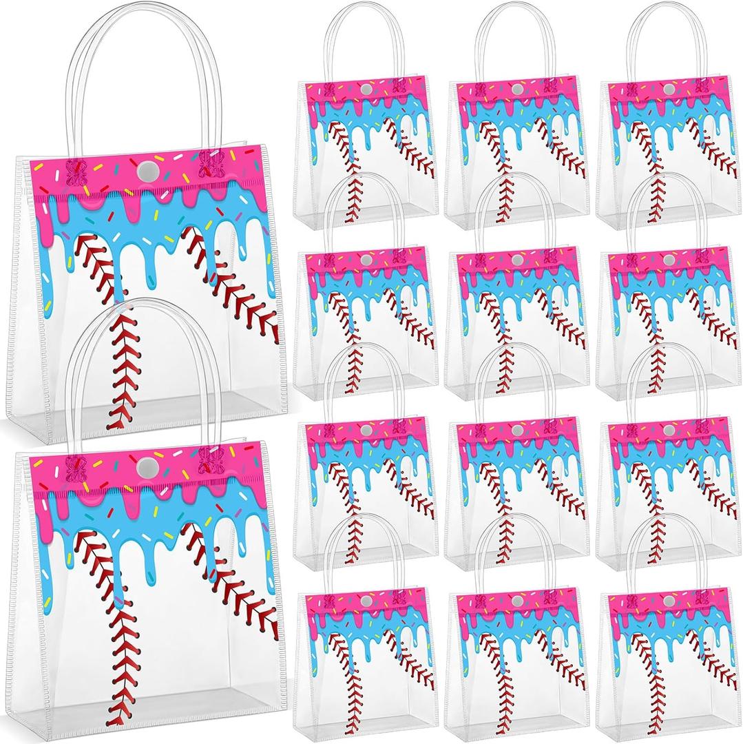 Kolldenn 24 Pcs Baseball Ice Cream Drip Party Favors Clear PVC Gift Bags Baseball Birthday Ice Cream Drip Goodie Snack Treat Bags with Handles for Sport Team Party Supply 6.3 x 5.9 x 3 Inches