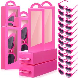 Resurhang 24 Pcs Pink Party Favor Boxes Doll Gift Boxes Include 12 Pink Goodie case 12 Heart Sunglasses for Birthday Party Supplies, 1 Count