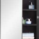 Black Plastic Bathroom Medicine Mirror Cabinet Beveled Edge, 16 x 20 inch, Surface and Recessed Mount