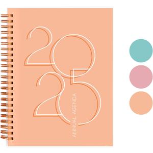 2 x Rileys & Co 2025 Deco Weekly Planner - Annual Weekly & Monthly Agenda Planner, Jan - Dec 2025, Flexible Cover, Notes Pages, Twin-Wire Binding (6 x 8-Inches, Peach)