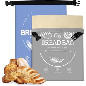 Bread Bags for Homemade, Beeswax Reusable Bread Bag for Sourdough 2-Pack, XL-Reusable Waxed Food Storage Bag to Keep Sourdough Fresh, Freezer-Safe, Eco-Friendly (Blue&Grey)