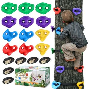 TOPNEW 12 Ninja Tree Climbing Holds for Kids Climber, Adult Climbing Rocks with 6 Ratchet Straps for Outdoor Ninja Warrior Obstacle Course Training (Multicolor)