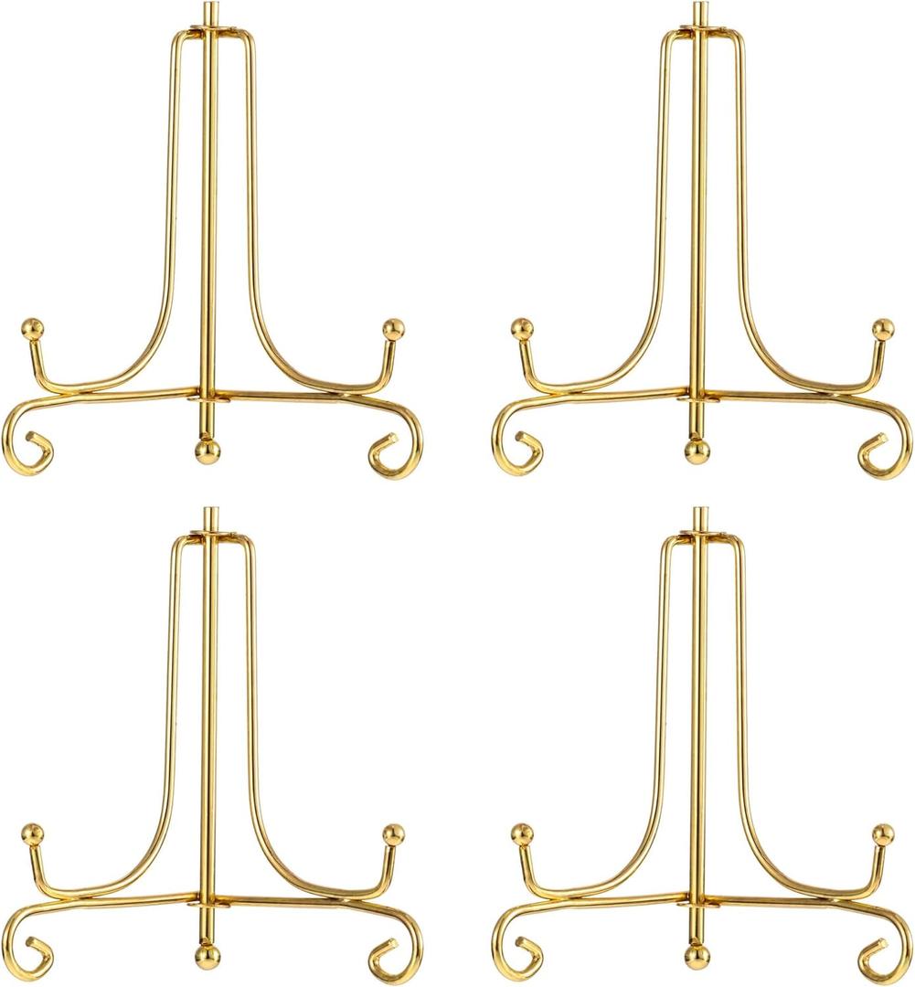 4 Pack Display Stand, BetterJonny 8" Iron Gold Easel Plate Holder Stand for Displaying Pictures, Photo Frames, Decorative Plates, Book and Tabletop Artworks