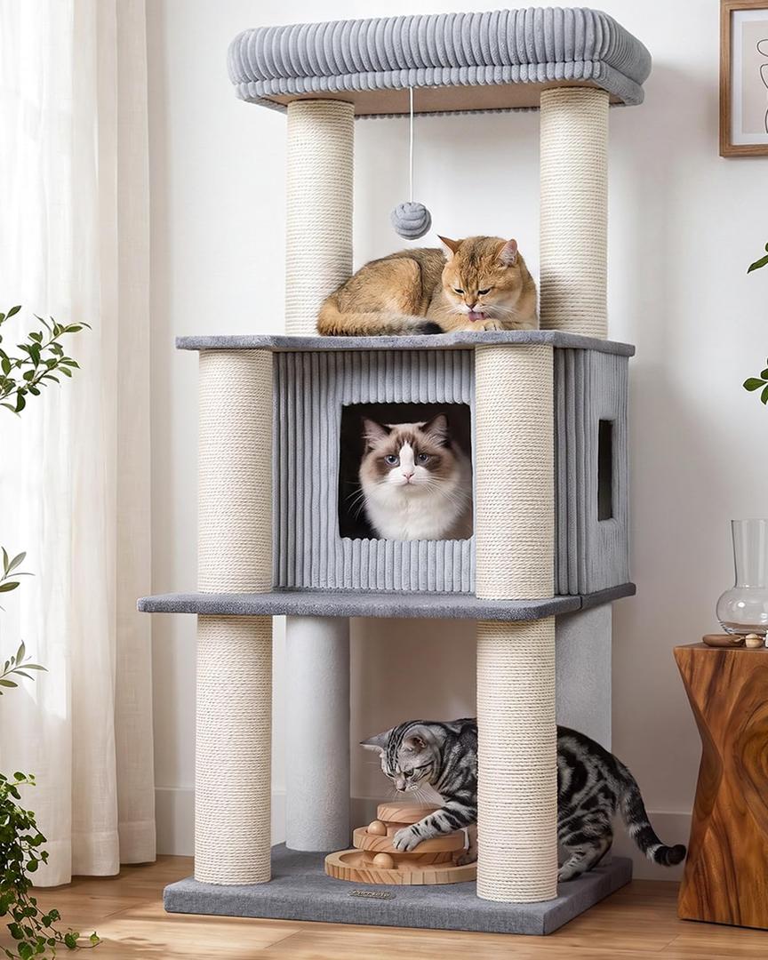 Purrlato Maine Coon Cat Tree for Large Indoor Cats, Cat Tower, Stable Base