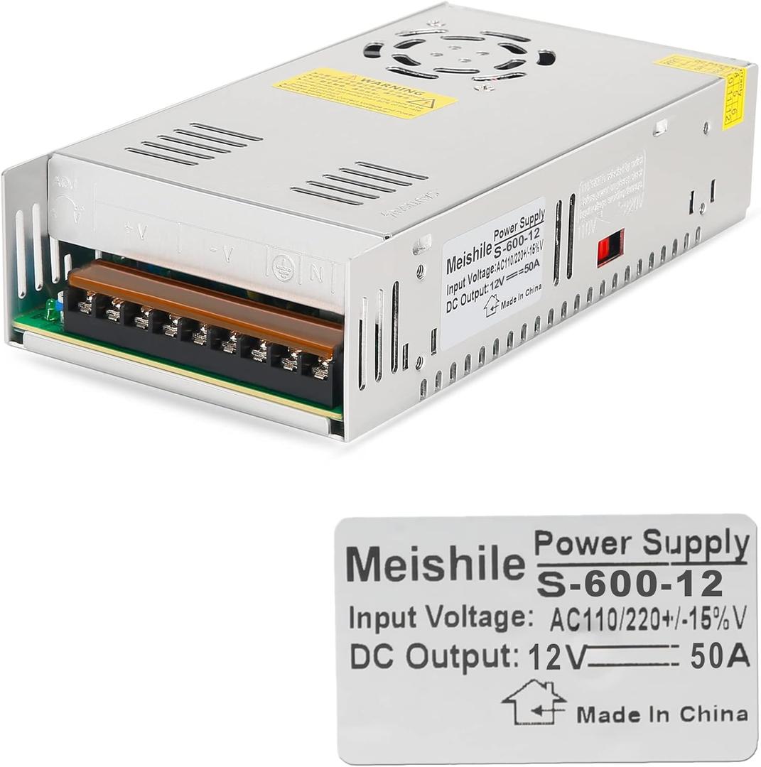 12V 50A 600W DC Switching Power supply Adapter PSU AC-DC 12Volt Industrial Transformer Converter 0-40/25amps LED drive Light Lamp Meter Electric Printer Semiconductor Motor Pump Fan Cool SMPS 110V/220