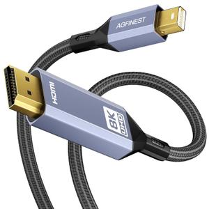 8K Mini DisplayPort to HDMI Cable 6.6ft Mini DP 1.4 to HDMI Nylon Braided Aluminum Shell Support 8K@60Hz, 4K@120Hz UHD HDR for MacBook Pro, iMac, Mac mini, Surface Pro