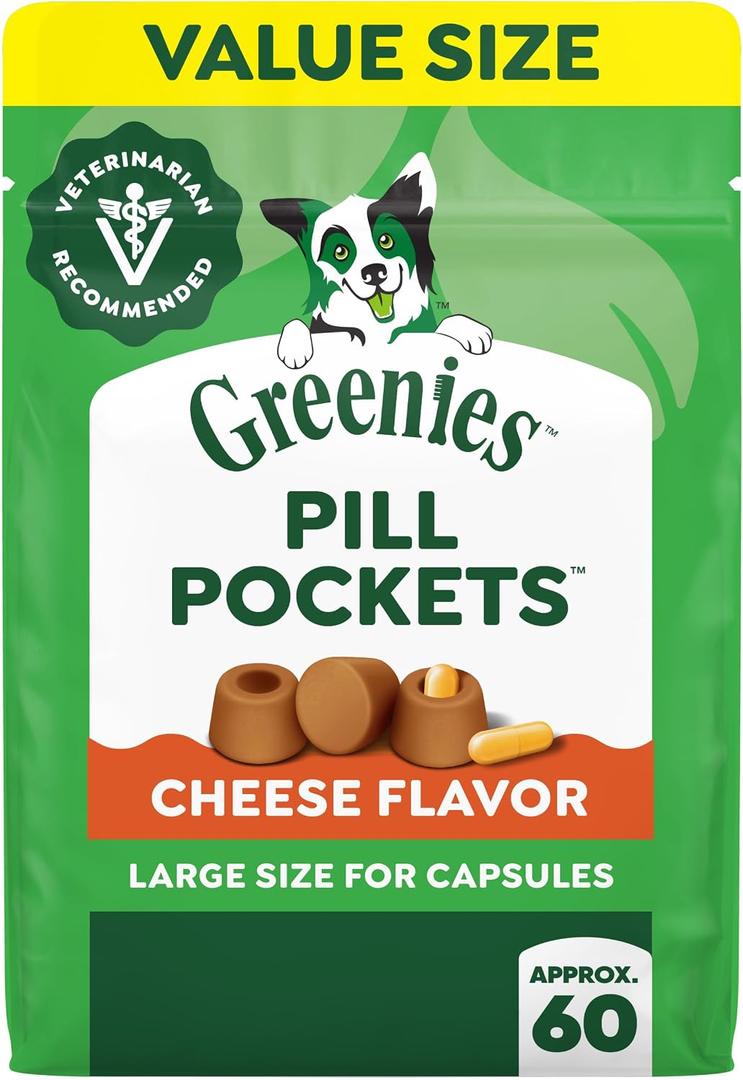 2 x Greenies Pill Pockets for Dogs Large Size, Dog Treat Pouch for Capsule Medication, Cheese Flavor, 15.8 oz. Pouch (EXP 05/19/27)
