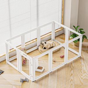 Clear Acrylic Dog Playpen Transparent Dog Playpen Indoor, Easy Assemble Clear Pet Pen for Puppy Bunny Cat Pig, Sturdy & Easy Cleaning Plastic Dog Puppy Fence (24" H, 10PCS)