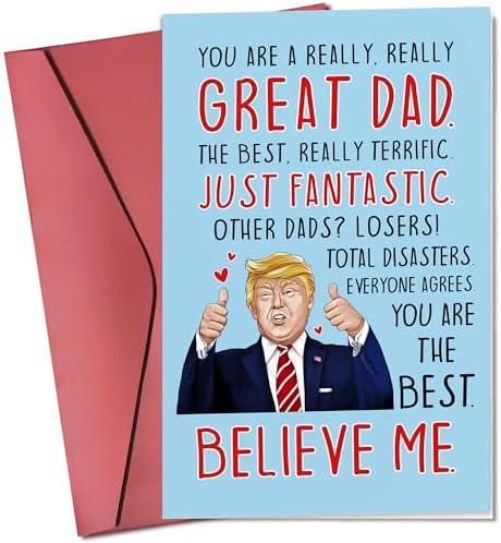 Pack of 4, Pawzity Fathers Day Card - Funny Dad Cards for Fathers Day from Daughter, Son, Kids - Happy Humorous Birthday Cards for Dad, Daddy - Single 5.3''x 8'' Folded Card with Red Envelope