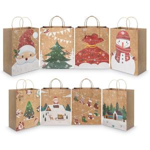 CHARMGIFTBOX Christmas Gift Bags, 24-Pack Kraft Paper Gift Bags with Handles, 12 Large 13 & 12 Medium 9 Assortment for Holiday Party Favors, Gift Wrapping, Xmas Decor