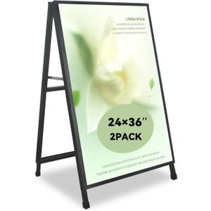 A Frame Sign 24x36 Inches Portable Sandwich Board Sign Outdoor Sign Holder Double Sided Display Easy Poster Change Perfect for Restaurants Malls Supermarkets Trade Shows (Frame only),2PACK